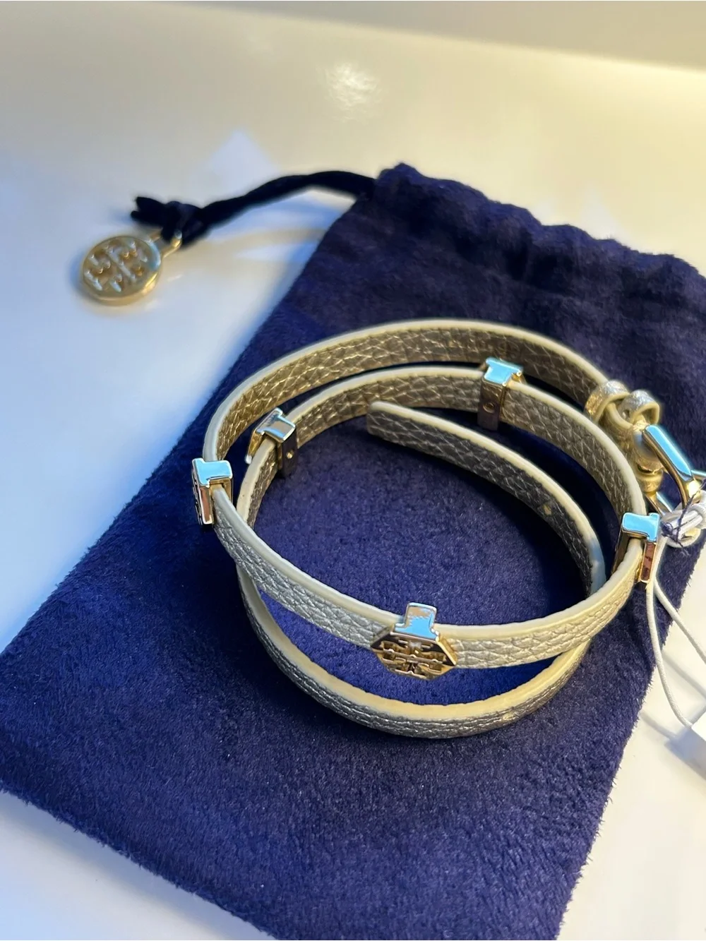 NWT Tory Burch Gold Metallic Hex Thin Double Wrap Bracelet